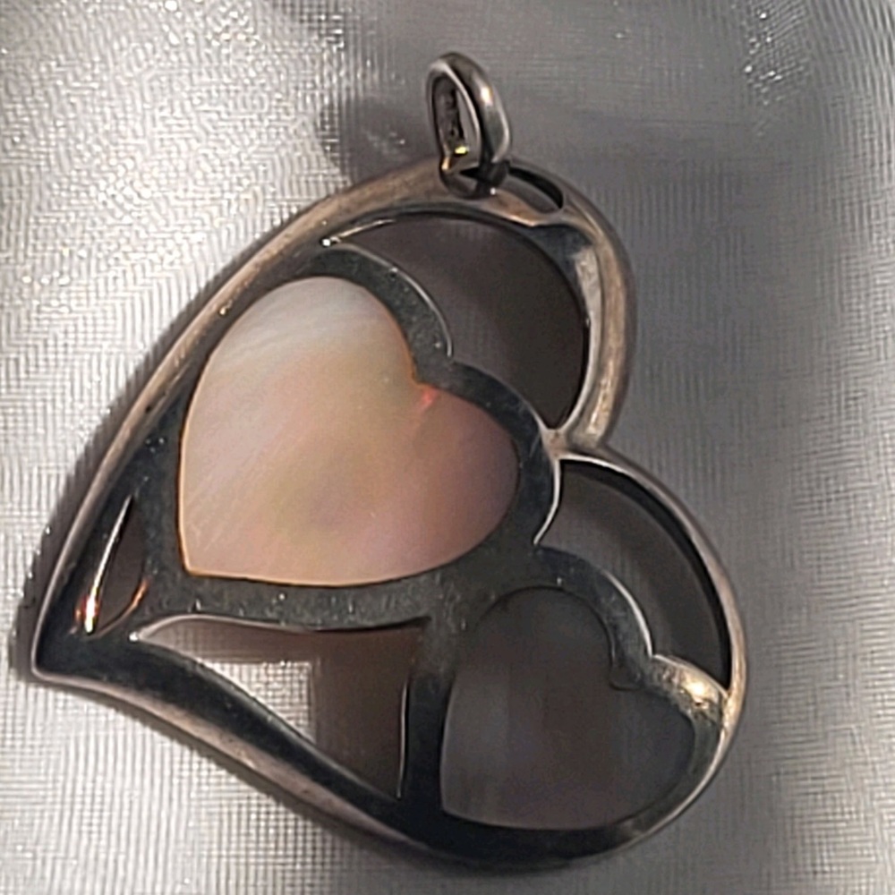Sterling Double heart Mother of pearl Pendant
